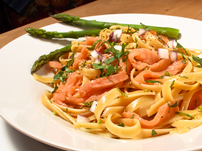salmon carbonara 400px Smoked Salmon alla Carbonara